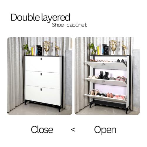 Image of The Artment your artistic apartment Slimline 3 Drawer Shoe Cabinet, MDF Material - Space Saving Shoe Storage Organizer for Hallway & Entryway | Modern Footwear Stand | Home Furniture (70x17x118 cm)