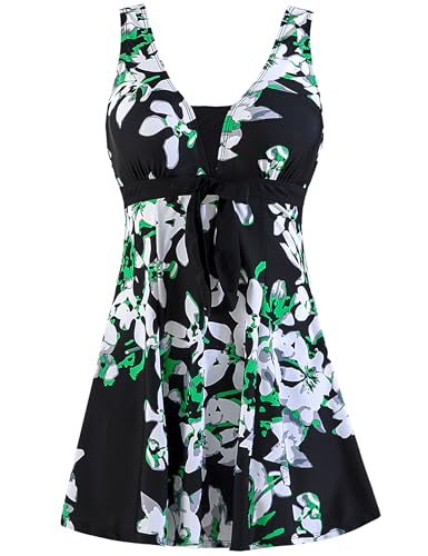 Wantdo   Traje de baño para Mujer, 1 Pieza, para Adelgazar, con Cuello en V, con Cuello en V, para Vestir, Estilo Tankini Floral, Push up, Talla Grande, Flor de Pera, 48 50