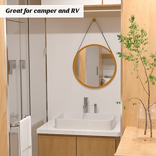 Zri Bamboo Gold Round Mirror On Wall - 15 Inch Circle Wood Frame With Hanging Adjustable Leather Strap For Entryway, Bedroom And Bathroom #TOP5
