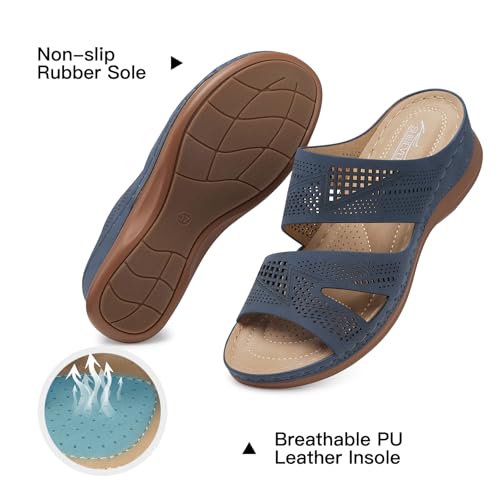 Image of SHIBEVER Wedge Sandals for Women Dressy: Comfortable Summer Casual Walking Sandals - Slip On Open Toe Low Wedge Shoes Size 5-11