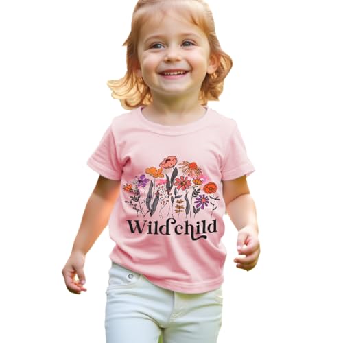 Toddler Baby Girl Flower T Shirt Cute Wild Child Floral Print Short Sleeve Shirt Kid Summer Casual Tee Tops