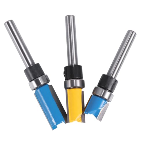 Unomor 1set Trimming Knife Set Straight Bearing Woodworking Cutting Heavy Fluted Flush Edging Bit Milling Cutter Tool Carpentry Carbide 3pcs