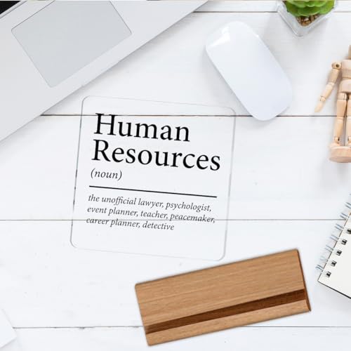 Image of Hr Gifts for Men Women Hr Appreciation Gifts for Manager | Director Human Resources Clear Desk Decorative Sign Acrylic Sign with Wooden Stand for Desk Table Shelf