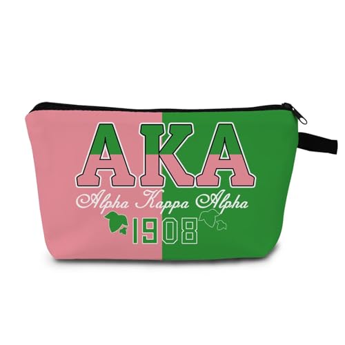 MoCaliduccious AKA Alpha Kappa Alpha Print Makeup Bag 1908 Design Cosmetic Organizer Sisterhood Birthday Gift Festival Present for Women Teens Travel Beauty Pouch