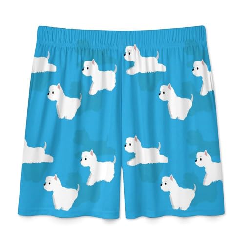 Red And White Polka Dot Westie Dogs Pattern Men's Shorts Pajama Sleepwear Swim Trunks Funny Swimsuit4