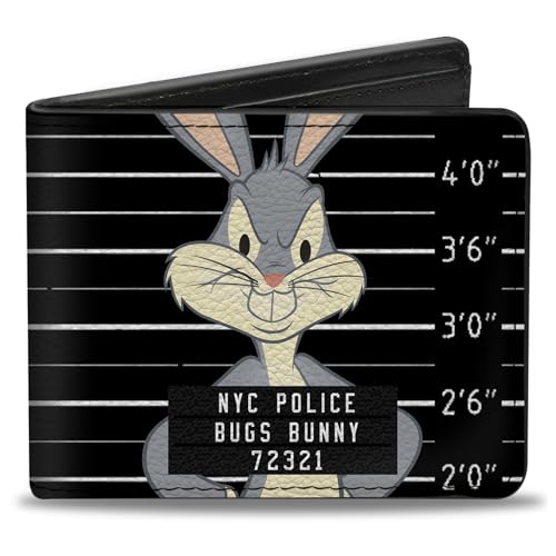 Buckle-Down Billetera Plegable para Hombre Bugs Bunny Bi-Fold, Blanco y Negro, 4.0" x 3.5"
