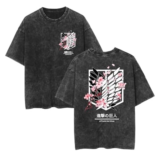 zhedu Camisetas Nuevas Lavadas De Anime Aot Camisetas Holgadas De Manga Corta Modernas Transpirables con Estampado De Doble Cara Y Hombros Caídos (XL,Color 01)