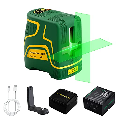 APEXFORGE X2 Self Leveling Laser Level, 2.2Ah Rechargeable Battery, 197ft Cross Line with Outdoor Pulse Mode, Selectable Green Beams with Dual Modules, for Construction, Picture Hanging