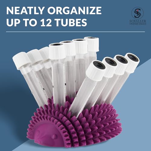 Image of S I Schaller Industries Hedgehog Test Tube Holder, 16mm - Veterinary Blood Test Tube Rack, Holds 12 Vials, Compact Fun Design Organizer for Veterinary and Research Lab Use - Grape