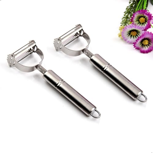 Pelapatate 2 in 1 e taglierina Julienne, pelapatate in acciaio inossidabile, carota grattugiata, grattugiata, adatta per pelare e sminuzzare frutta e verdura (2)