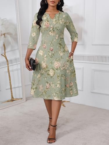 Image of PinkPatty Women's Casual 3 /4 Sleeve Midi Dresses Fit and Flare Church Work Dress with Pockets