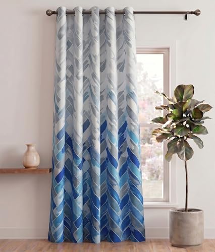 Image of Home Sizzler 1 Piece Geometrical Panel Eyelet Polyester Window Curtain - 5 Feet, Blue