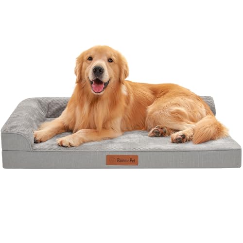 Image of Rainmr Memory Foam Orthopedic Dog Bed, Washable Dog Couch with Removable Waterproof Cover and Nonskid Bottom for Pet Sofa, 36x27 Inches, Light Grey
