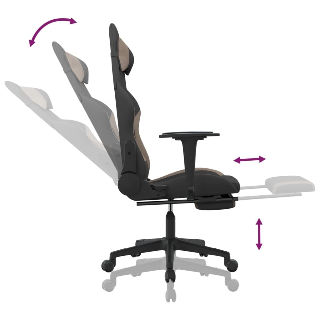 Fotel gamingowy z funkcją masażu i podnóżkiem, ergonomiczne krzesło biurowe z regulowanym oparciem, obicie materiałowe w kolorze czarnym i szarobrązowym, obrotowy fotel szefa do gabinetu i