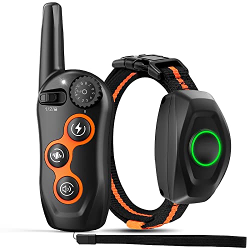 Dog Training Collar, 100% Waterproof Dog Shock Collar with Remote Range 1300ft, 3 Training Modes, Beep, Shock, Vibration, Rechargeable Electric Shock Collar for Small Medium Large Dogs