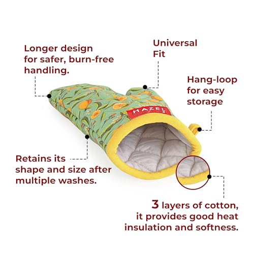 Image of HAZEL Cotton Microwave Oven Gloves Heat Resistant Potholder Mitten Gloves for Baking, Set of 2