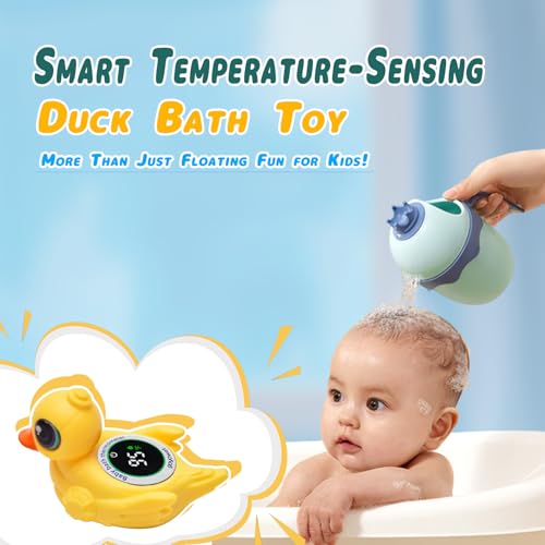 Image of Baby Bathtub Thermometer with LED Display Screen+Cute Duck toy-2-in-1 | Color Coded Alarm (Cold /Comfortable /hot) Bath Temperature Monitor, Adorable Floating Toys for Infants, Essential for Babies