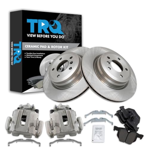 Image of TRQ Rear Brake Pad and Rotor Set Ceramic Rotors Calipers | For 2006 BMW 330i 330xi 2009-2011 335d 2007-2013 335i 2011-2013 335is 2007-2008 335xi