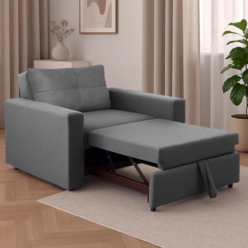 Image of CASASTYLE Seria 1 Seater Pull-Out Premium Fabric Sofa Cum Bed Sofa Set for Living Room (Light Grey Fabric)