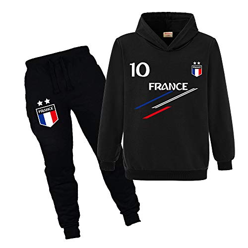 Forlcool Ensemble deux pièces sweat à capuche et pantalon de sport de football pour enfants France 2 étoiles (style2,9-10 ans)