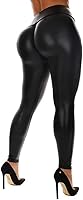 SEASUM Women's High Waisted Faux Leather Leggings - Black PU Stretchy Push-Up Tights with Tummy Control & Slim Fit