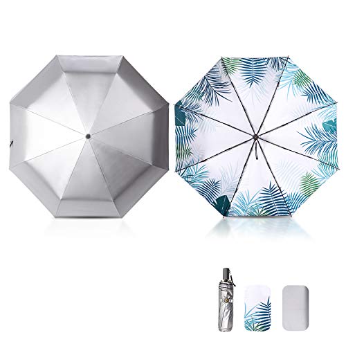 Galatée Parapluie Pliant UV Protection Revêtement Argent Titane Mini Parapluie de Poche Parapluie Léger Compact Parapluie Coupe-Vent Parapluie pour Femme (Style de Vacances) Cover