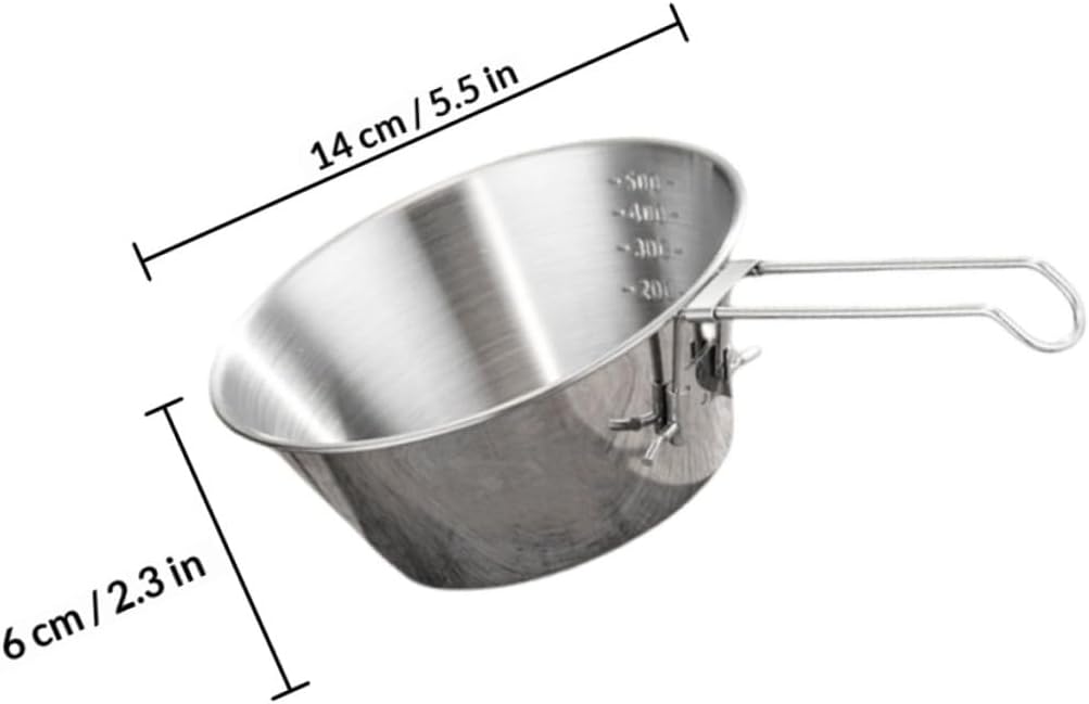 Ciieeo Camping Stainless Steel Bowl Set with Folding Handle 14cm 304 Food-grade Metal Outdoor Picnic Soup Bowl with Storage Bag for Hiking and Camping