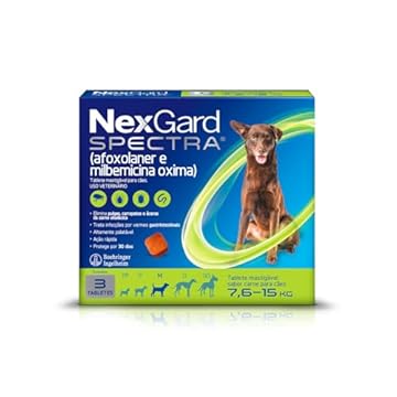NexGard Spectra Antipulgas, Carrapatos e Vermífugos para Cães de 7,6 a 15kg - 3 tabletes