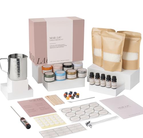 Mar Lau Luxe Soy Candle Making Kit for Adults – Complete Candle Making Supplies with Wax Melting Pot, Candle Wax for Candle Making, Craft Kits for Adults Women, Spa Fragrance Oils, Metal Tins & Tools