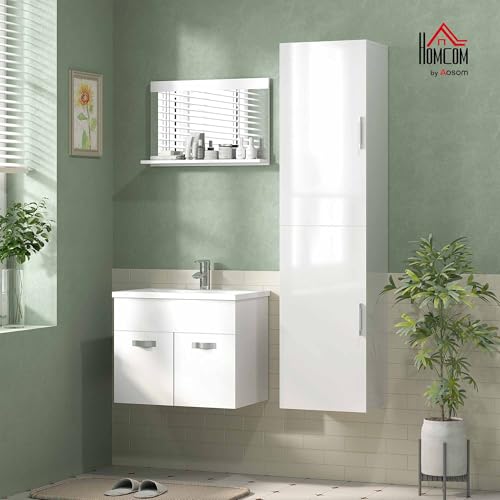 HOMCOM Armario de Baño de Pared Columna de Baño Estrecho con Estantes Ajustables y 2 Puertas Mueble de Baño Moderno para Espacio Pequeño 40x30x160 cm Blanco Brillo - imagen 2
