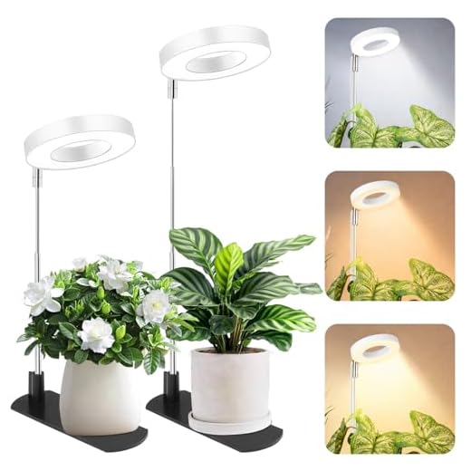 LBW Grow Light for Indoor Plants, Height Adjustable Plant Grow Lamp with Auto On/Off Timer 6/8/12/16H, 3 Colors,5 Dimmable Brightness, for Small Plants, White, 2 Packs
