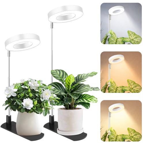 Image of LBW Grow Light for Indoor Plants, Height Adjustable Plant Grow Lamp with Auto On /Off Timer 6 /8 /12 /16H, 3 Colors,5 Dimmable Brightness, for Small Plants, White, 2 Packs
