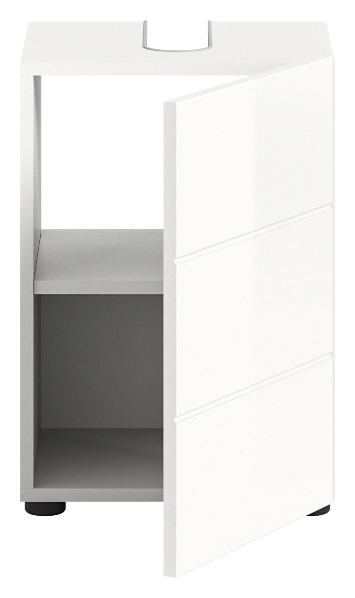 Vira X2LA9703 Mobile Sottolavabo Da Bagno - Bianco Lucido, Melamina, 1 Anta, 1 Ripiano, 38x56x34 Cm