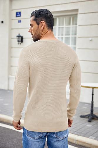 COOFANDY Men's Waffle Henley Shirts Crewneck Lightweight Sweater Long Sleeve Causal Knitted Pullover T Shirt3