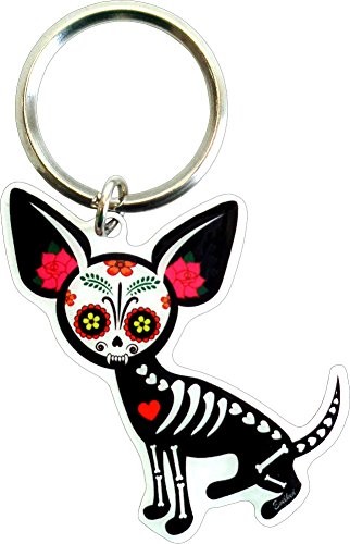 Evilkid, Rocking CHIHUAHUA SUGAR SKULL, Modern Cute Bright Die-Cut KEYCHAIN