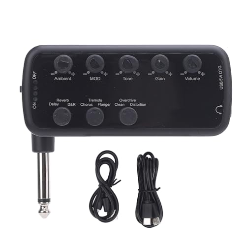 Amplificador de Auriculares de Guitarra Eléctrica, Distorsión de Tonos de Sobremarcha Acústica Retraso Reverbe Chorus Tremolo Amplificador USB para Práctica Musical, Admite OTG