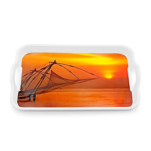 Image of SUPERWARE | Food Grade Melamine | Serving Tray Set - Handy Tray Chinese Fishing (2 nos.) | Serveware, Tableware, Stain Free, Glazed Finish