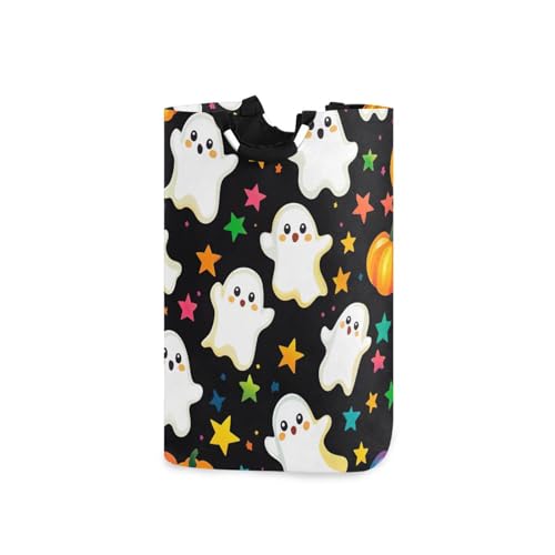 Jihqo Laundry Hamper Basket Halloween Ghost Stars Night Collapsible Nursery Storage Bin Waterproof Clothing Baskets for Home Bedroom Bathroom Washing Room