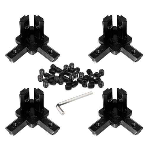 BLCCLOY 4Pcs 2020 Aluminum Extrusion T Slot Corner Bracket 20 Series Extruded Hardware 3 Way Tri Connector with Set Screw for 20/20 2040 T V Slot Black Aluminum Profile Frame Fitting