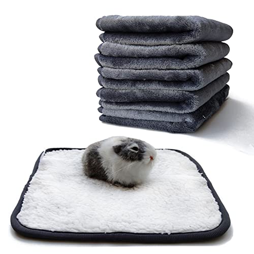 PODOO 5 Pieces Guinea Pigs Blankets Waterproof Small Animal Fleece Cage Liners Pet Soft Sleep Mat Pad Bedding Supplies for Hamster Rabbit Chinchilla Hedgehog Grey 11.81×11.81 inches