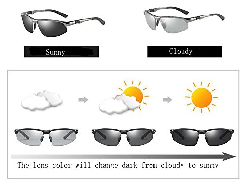 Polarized Photochromic Lens Sunglasses Driving Photosensitive Sunglasses For Men, Gun 1, Large #TOP2