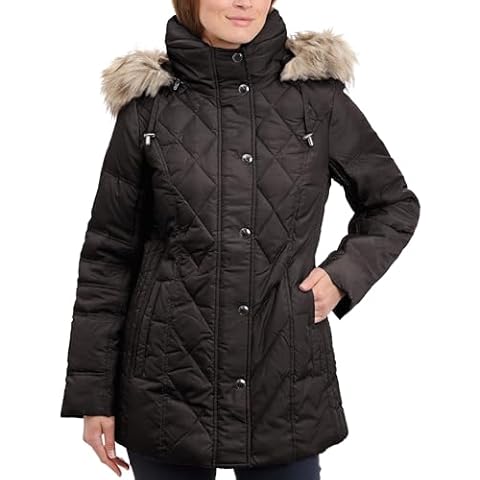 London Fog Women's Plus Size Diamond Quilted Down Coat, Black, 2X Cover