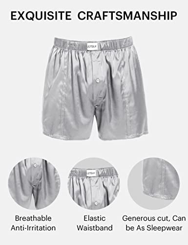 Lilysilk 4Pack Silk Boxers Mens Breathable Real Mulberry Underwear Silk Sleep Pajama Shorts Combo Pack Lounge Bottoms Black+Blue+Red+Grey M #TOP3