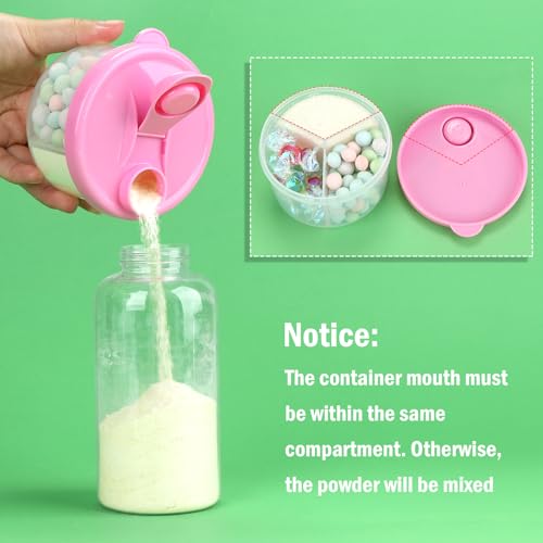 Image of Accmor Baby Formula Dispenser On The Go, Non-Spill Rotating Three-Compartment Formula Container to Go, Milk Powder Kids Snack Container for Infant Toddler Travel, Pink, 2 Pack