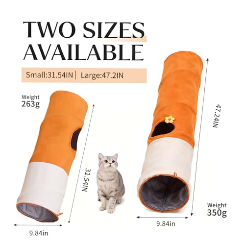 Image of Large Cat Tunnels for Indoor Cats,Durable & Collapsible Play Tubes and Tunnels with Crinkle Sound & Balls for Adult Cats & Kittens (Orange)
