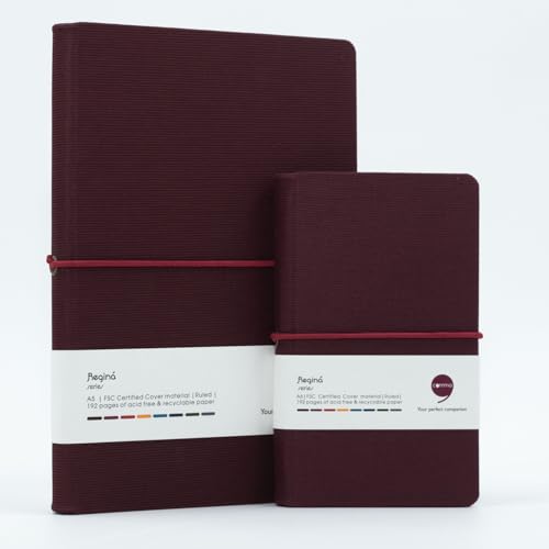 Image of Comma Regina Combo | A5 Size Hard Bound Notebook & A6 Size Hard Bound Pocket Notebook with a Horizontal Elastic Band Closure | 192 Pages | 80gsm Natural Shade Paper | Linen Fabric Cover Material - Maroon