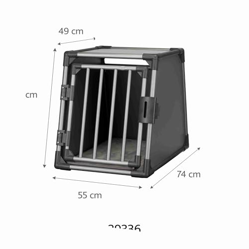 TRIXIE Hunde-Transportbox Aluminium in graphit – S: 48 × 56 × 61 cm, stabile und geräuscharme Hundebox mit abgeschrägten Seiten, Sicherheitsverschluss & rutschfester Liegematte – 39336