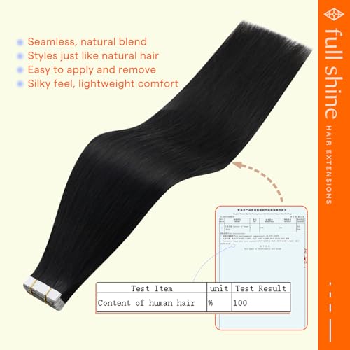 Image of Full Shine Black Tape in Extensions Real Human Hair, 26 Inch 100g 40PCS | Invisible Double Sided Tape in Extensions, Seamless Soft Remy Finish Add Length for Women Daily Wear