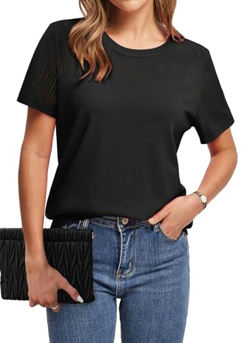 WIHOLL Short Sleeve Sweater for Women Trendy Summer Tops 2025 Early Fall Fashion Business Casual Outfits3