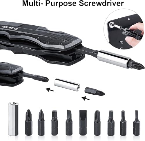 RAXCO Multitool Pocket Knife with Screwdriver Bits and Carrying Shealth, Black — view 6